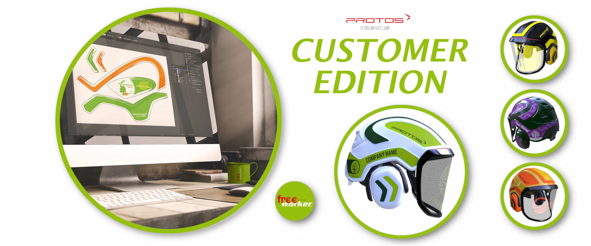 Zusammenstellung einiger Designs eines individuellen PROTOS® Integral Helmes