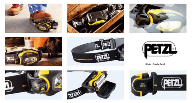 Unterschiedliche Bilder der Petzl Pixa Stirmlampe