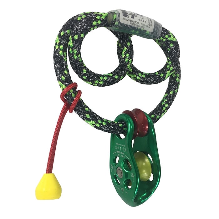 Sirius Loop Pinto S, green clamp with black and green rope and red rope end with yellow cap