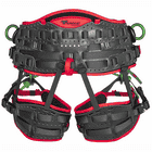 Rear view of the treeMOTION Pro X climbing harness with black plastic, red padding and green metal rings, manufacturer Trufilanger