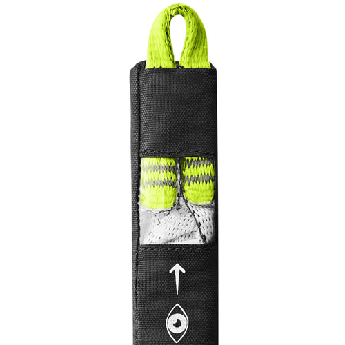 Defuser Rescue, black protective cover with yellow-green loops at the top and viewing window, arrow and eye as markings, manufacturer's name not visible