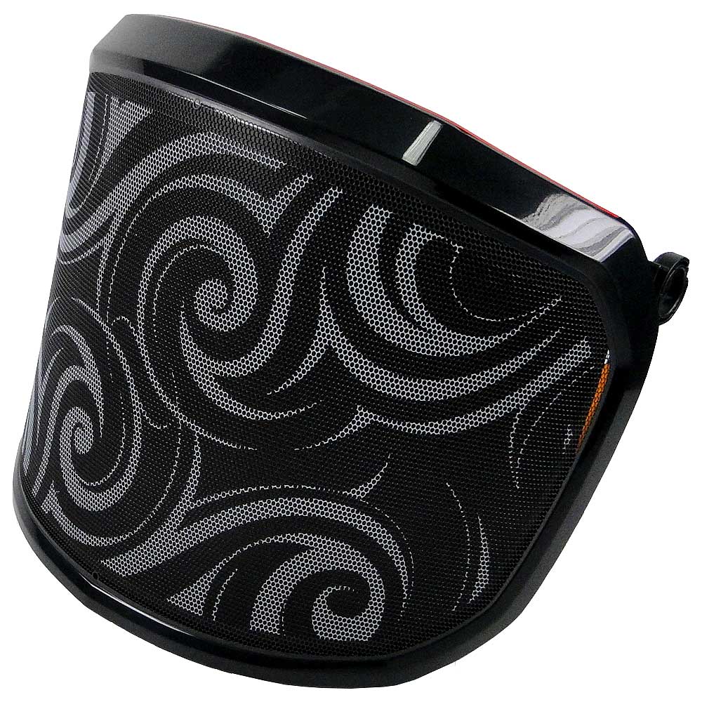 PROTOS® Visor Special Edition with black frame and black mesh with silver swirl patterns from the diagonal front