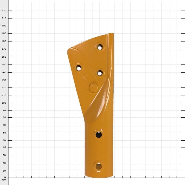 Hayate Grommet, Yellow Orange Metal Grommet with Five Drill Holes on White Background with Grid Lines