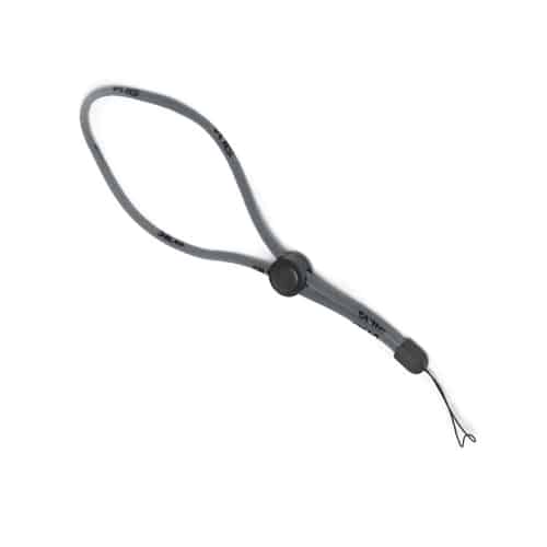 Grey wrist strap with black stopper and small loop for fastening, printed with the lettering "SILVA"