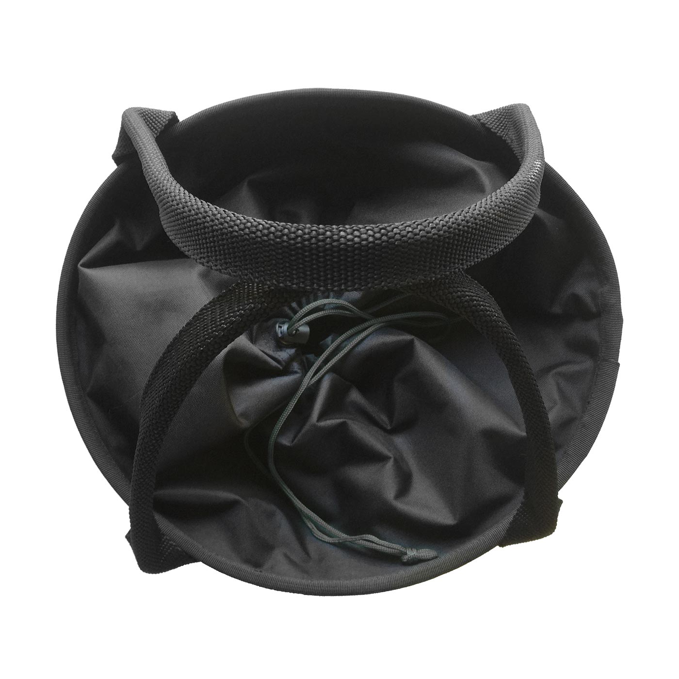 Black Pro 250 Bag from above with open main compartment and drawstring closure, two carrying handles visible