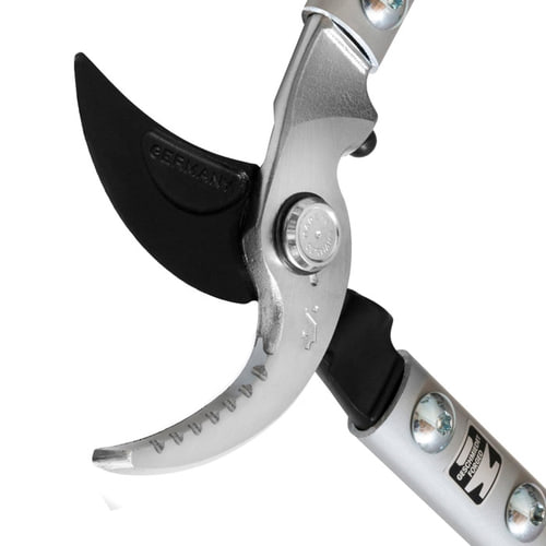 Close-up of the black and silver blade of the Berger 4210 secateurs with engraving "Germany"