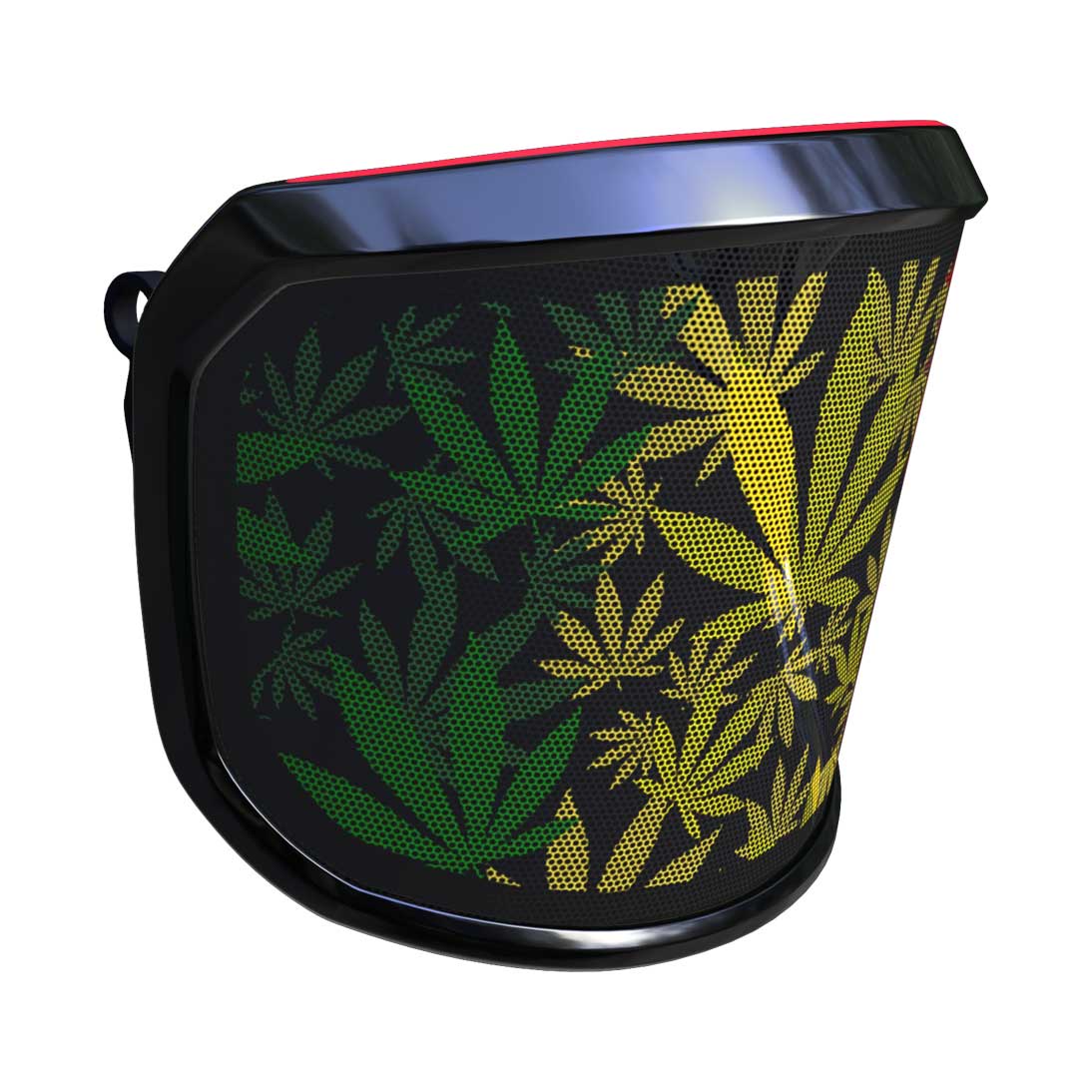 PROTOS® Special Edition visor with black frame, side view with green, yellow and red leaf pattern on black background