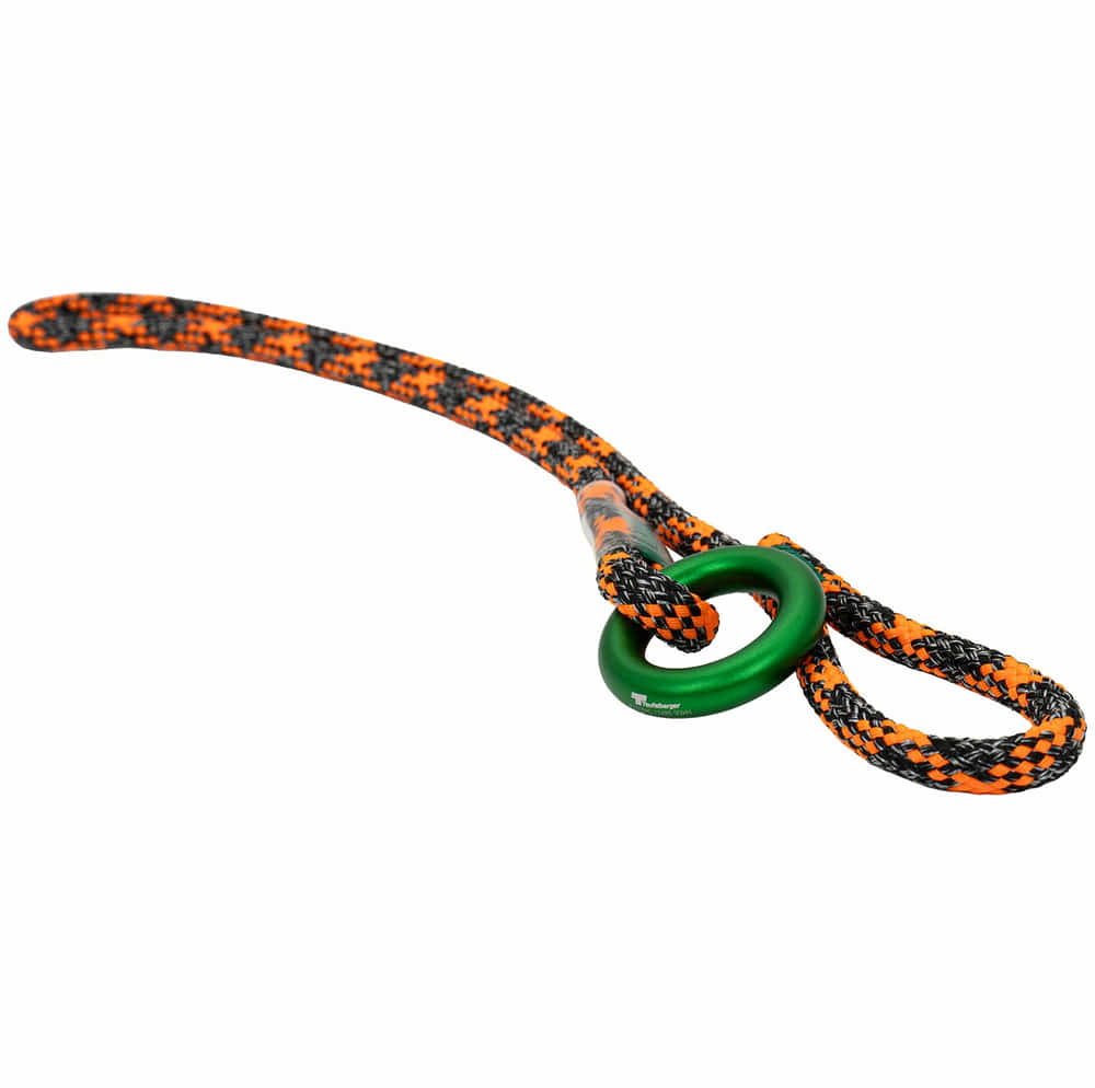 ringSLING with orange-black rope and green metal ring by Trufferberger, view from the side