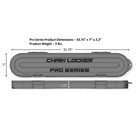Chain Locker Pro Series Chain Protective Cover in Grey with product dimensions 32.75 x 7 x 2.2 inches, shown from top and side