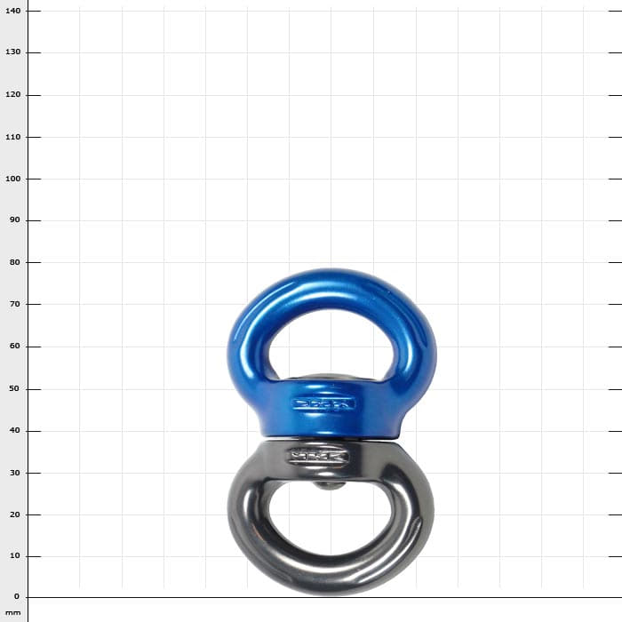 Axis Swivel S, rotating connection point with blue and black metal ring, against a white background