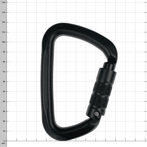 Marmolada Big D carabiner in black with screw cap, view from the front slightly oblique