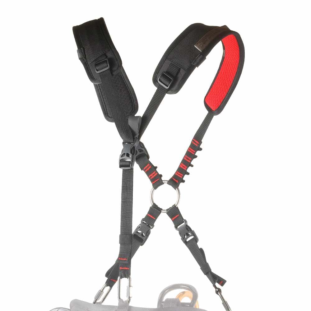 Black Tree Access SRT Chest Chest Strap by CAMP with red pads and black buckles, back visible