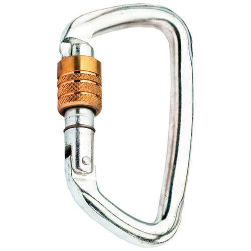 D-Steel 50 Screw Metal Snap Hook with Silver Finish and Gold Screw Cap on White Background