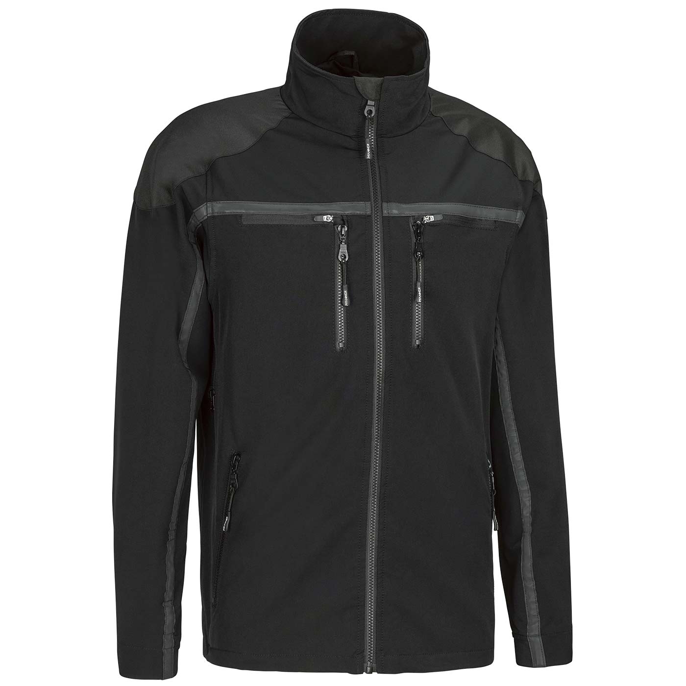 Forest Light Jacket in Black with Multiple Zippered Pockets and Stand-Up Collar