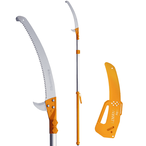 Hayate 380 Tree Saw with Curved Saw Blade and Orange Handle, Telescopic Rod and Matching Orange Protective Cover