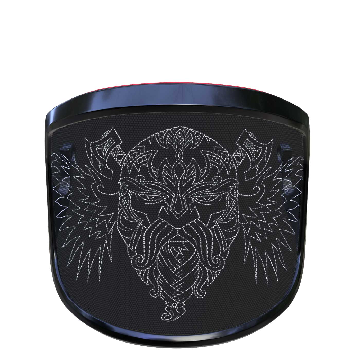 PROTOS® Special Edition visor with black frame and white detailed Viking face with wings on a black background