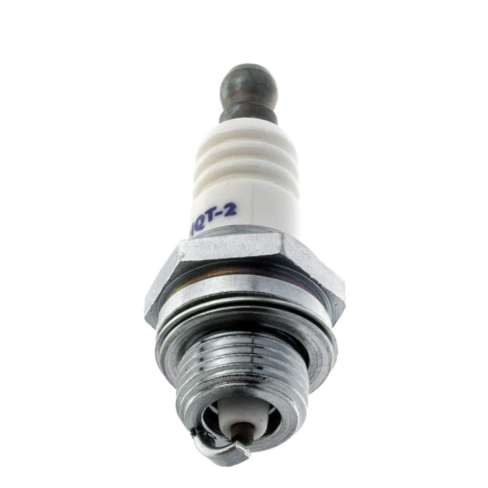 HQT-2 Spark Plug with White Ceramic Body and Metallic Thread, Top Black Connector