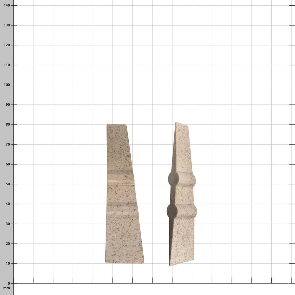 Two beige plastic parts with different shapes and textures, no visible product brand or name