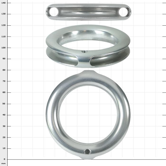 TunnelRing RG80, three silver metal parts in different shapes and sizes, arranged on a checkered background