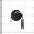 Helium rope system scissor head v2, black round plastic body with gray rope and silver metal part, on checkered background
