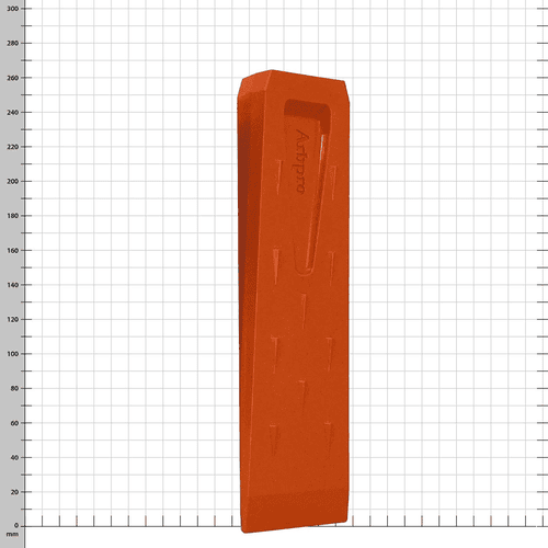 Orange ArbPro Felling Wedge 260, standing in front of a checkered background