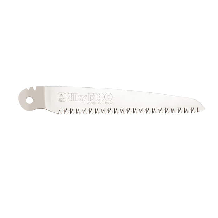 Silky F180-7.5 Metal saw blade with serrated edge and hole at the end of the handle