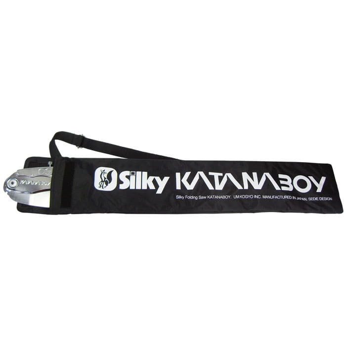 Black carrying bag with white inscription "Silky Katanaboy" and visible part of the folded saw