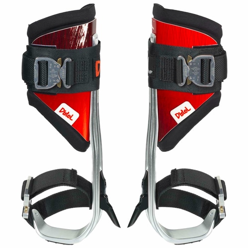 Distel Alu PLUS Click by Distel, Pair of Aluminum Stirrups with Red Plastic Plates, Black Velcro and Buckle Straps
