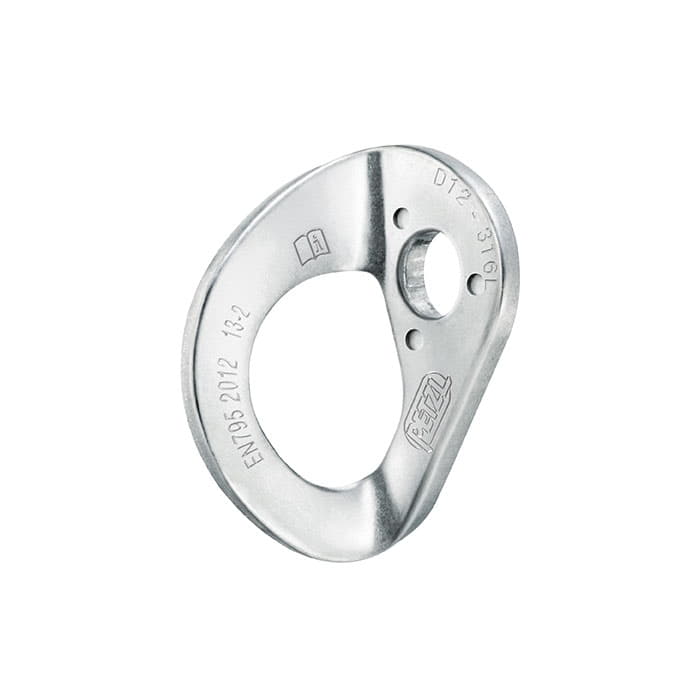 Coeur Stainless 12 by Petzl, silver metal part with oval shape and a large hole in the middle