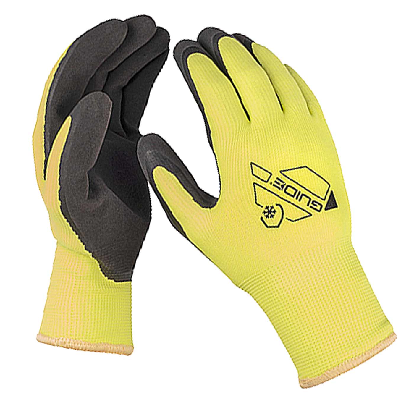 Yellow and black work gloves with the imprint "Guide" on the back of the hand, model 159 Guide Hi-Vis Winter
