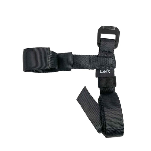 Foot Cruiser Strap Left, black strap with buckle and textile label "Left"