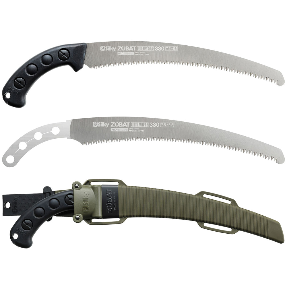 Silky Zübat Ultimate 330-6.5-7.5 Hand Saw with Black Handle, Two Saw Blades and Green Plastic Case