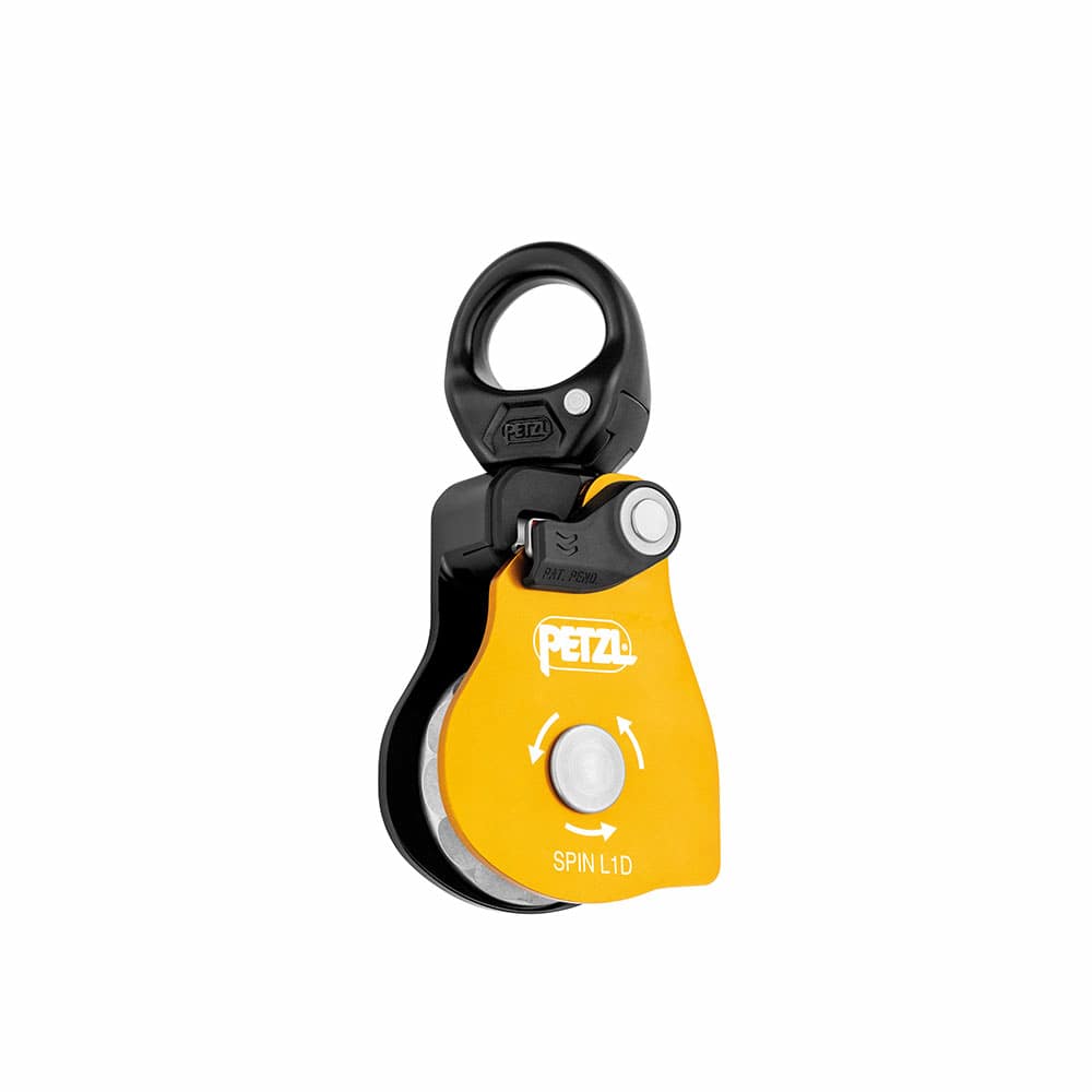 Petzl Spin L1D yellow and black pulley with integrated swivel