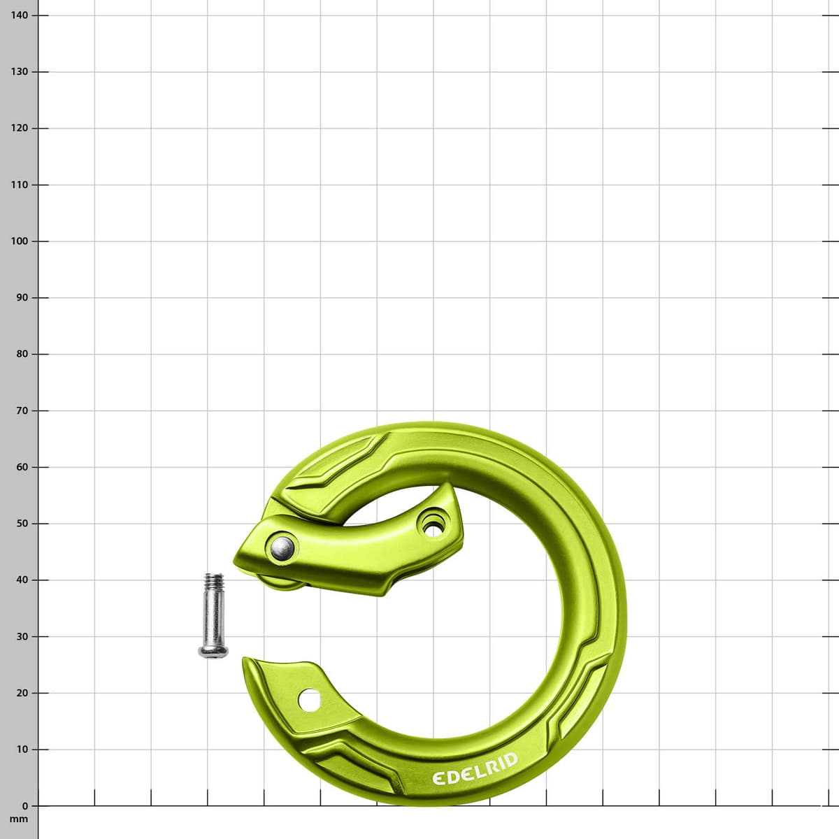 Edelrid Cupid carabiner in green open with screw next to it