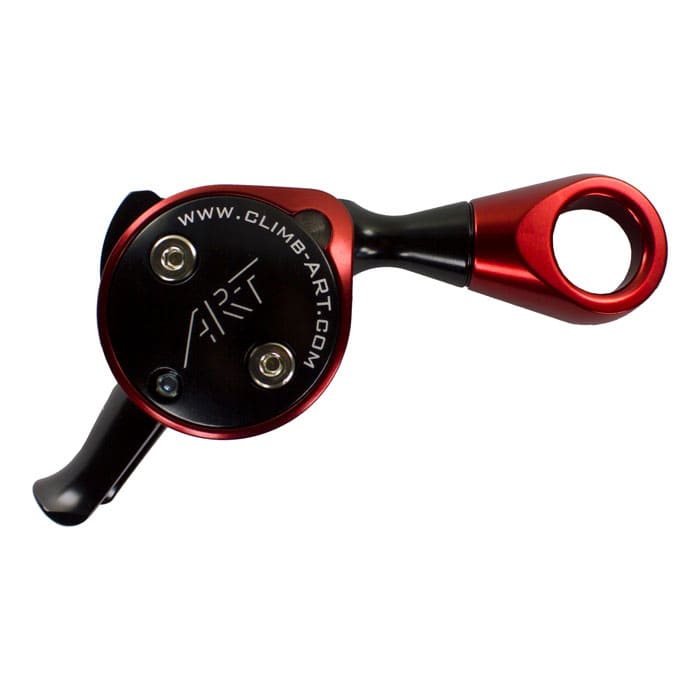 Flex Fly Plus, red and black pulley with lever, lettering www.climb-art.com visible