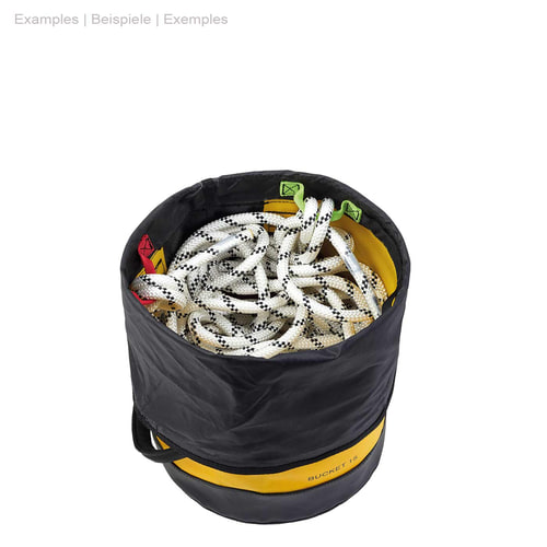 Petzl Bucket 15 Rope bag with climbing rope inside, top view