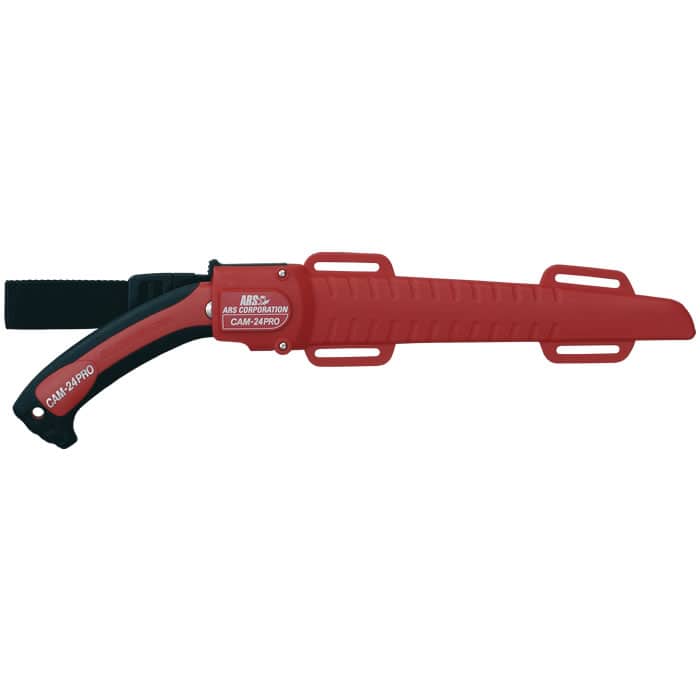 Folding saw Cam-24 Pro with red and black handle in red protective cover with black strap, manufacturer ARS Corporation