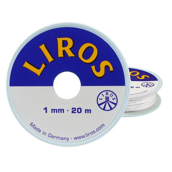 Rigging yarn 1.0 by Liros, white spool of yarn with imprint "LIROS", 1 mm, 20 m, made in Germany