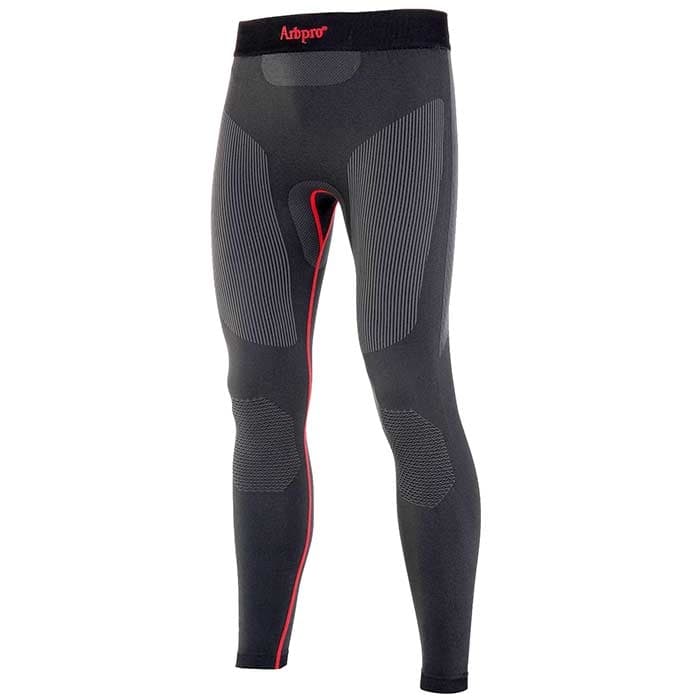Climb Tech Base Layer Pants by Aripro, black long pants with gray and red accents, elastic waistband with red Aripro logo