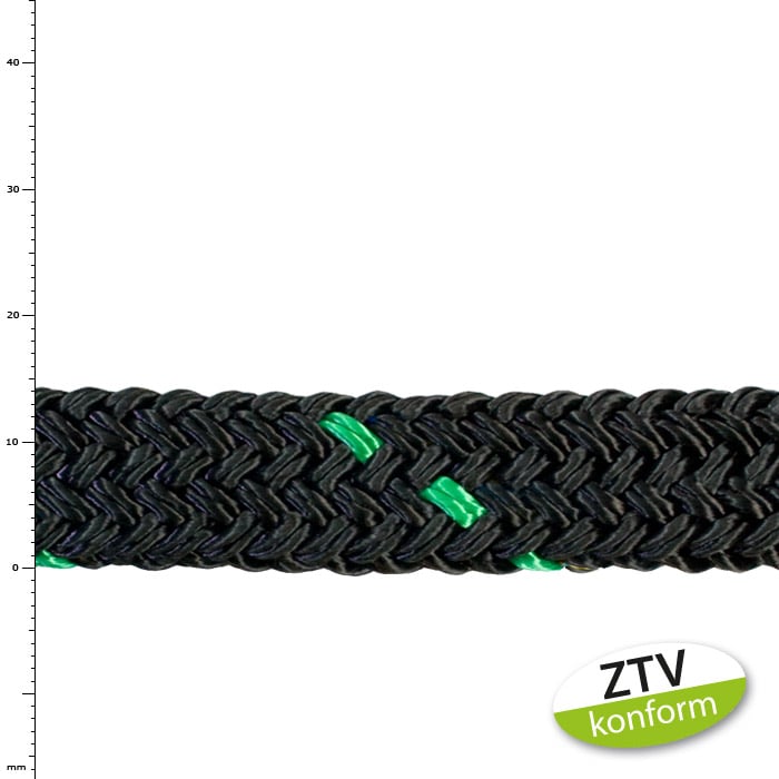 Tree rescue rope tree save 2 t green, black braided rope with green threads, ZTV compliant