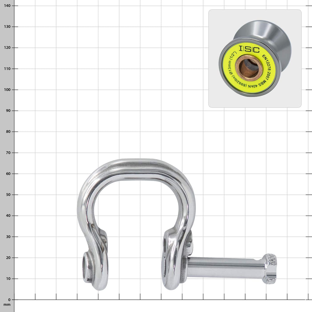 Ultra Link Large by ISC, silver shackle with unscrewed bolt and yellow marked button