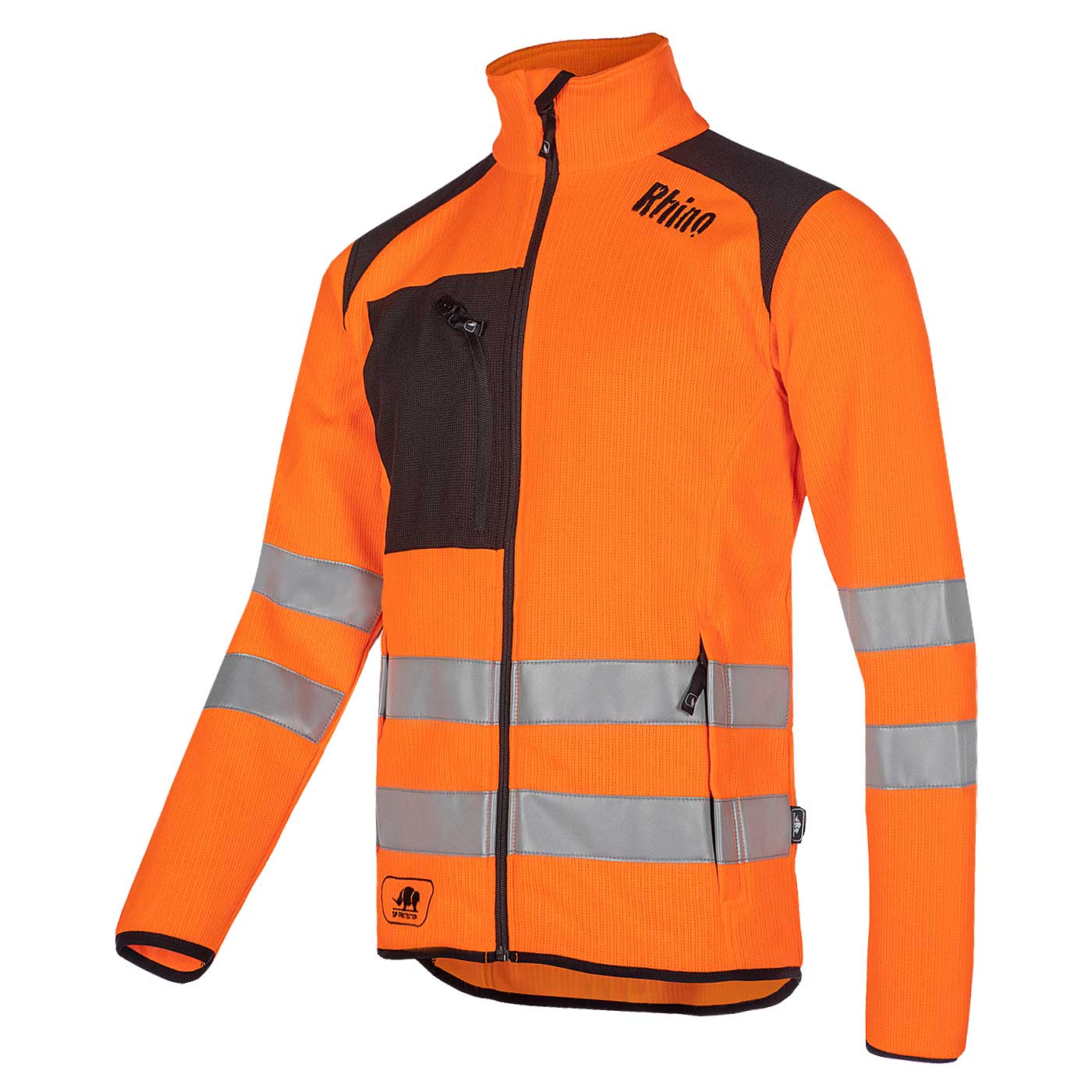 Tundra Flash Jacket in Orange with Reflective Stripes, Black Chest Pocket with Zipper, Manufacturer Rhino, Type Invisible