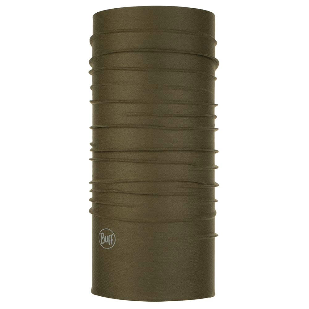 Coolnet UV+ BUFF in olive green with BUFF logo on the lower left