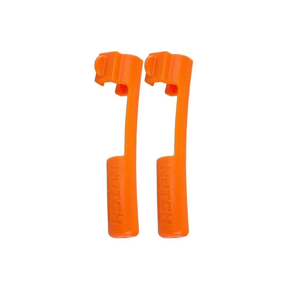 Two orange Gaff Guardian II protective caps, manufacturer notch, next to each other