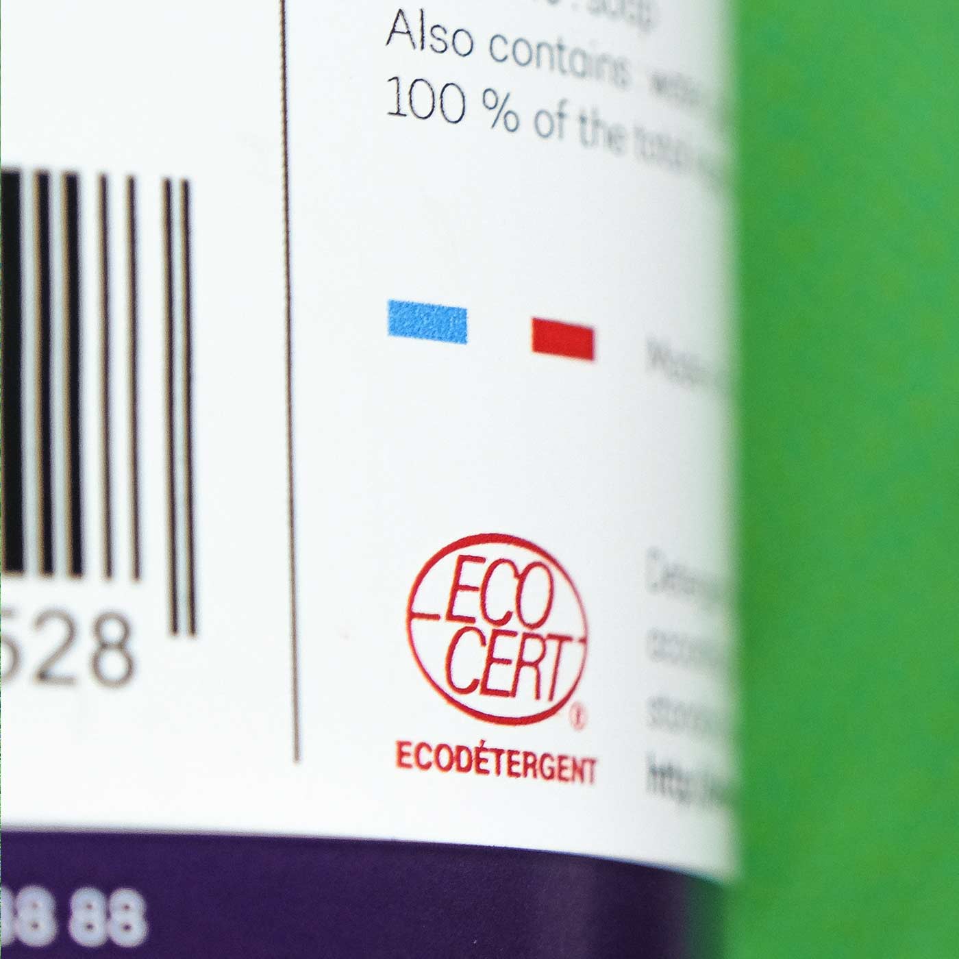 Close-up of Beal Rope Cleaner label with ECOCERT Ecodétergent seal and barcode on white background