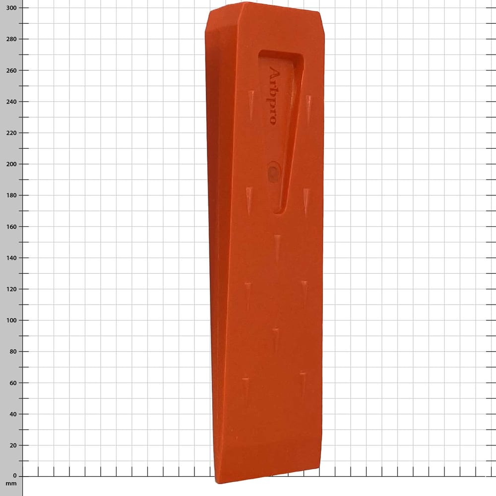 ArbPro Felling Wedge 300 in orange, elongated and wedge-shaped with embossed lettering "Arbpro"