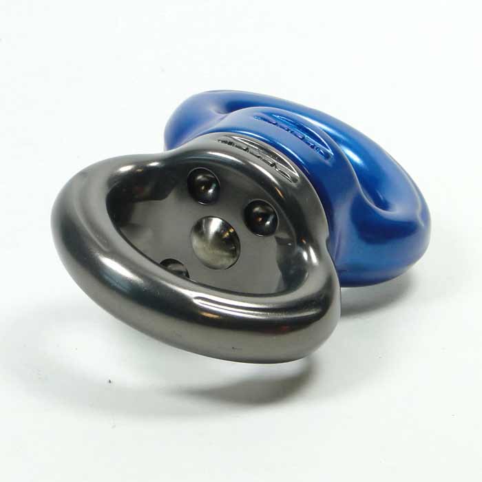 Axis Swivel S, bottom of the swivel connection point with screws, blue and black, lying on a white background