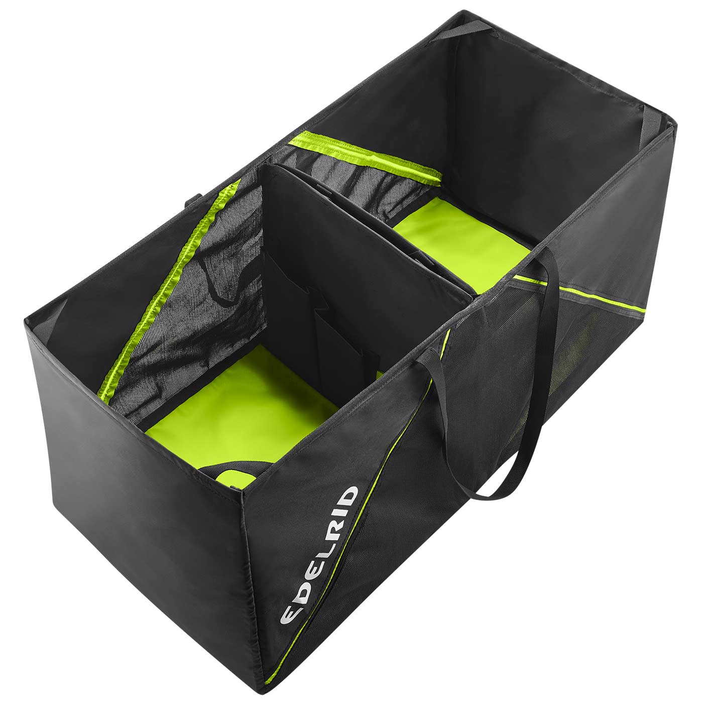 Black and green bag with handles and Edelrid lettering, model Houston