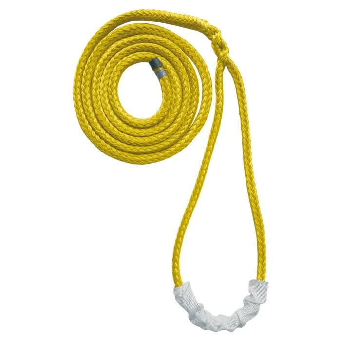 Deadeye Sling 18, yellow rope with white protective cover at one end, product name visible
