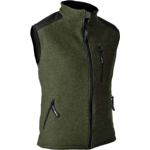 Wooltec Gilet, Green Sleeveless Vest with Zipper and Black Shoulders
